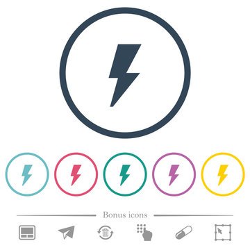 Flash flat color icons in round outlines