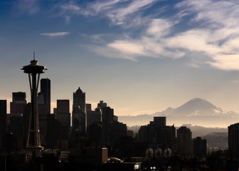 seattle skyline at sunset