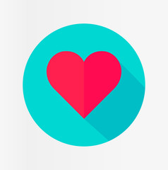 Heart icon with shadow flat design.Valentine day symbol vector illustration