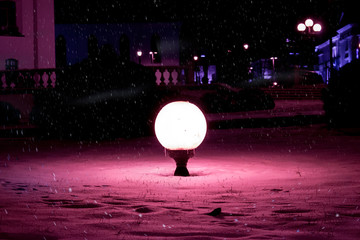 Pink lamp with snow