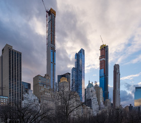 Cityscape of apartment and office buildings view from Central Park in New York City