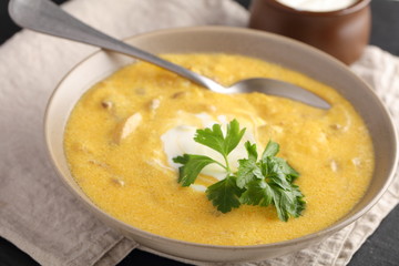 Pumpkin soup with mushrooms