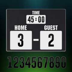 Scoreboard Stadium electronic sports display, Soccer Match time countdown. Vector