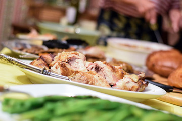 Thanksgiving table with food on it