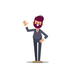 Happy man shows gesture cool.