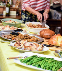 Thanksgiving table with food on it