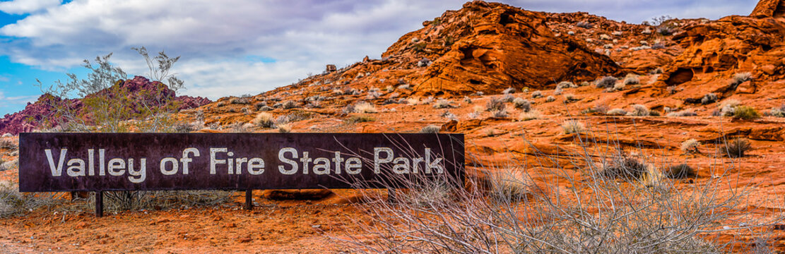 Clark County, NV,USA - January 6, 2019 - The sign at the north entrance to Valley of Fire State Park.