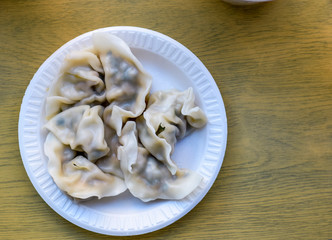Freshly steamed Chinese homemade pork dumplings
