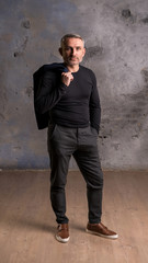 brave 45 years old men with gray hair and beard