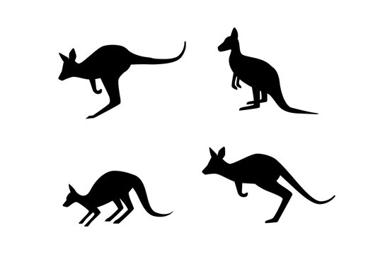Set of kangaroo in silhouette style, vector art
