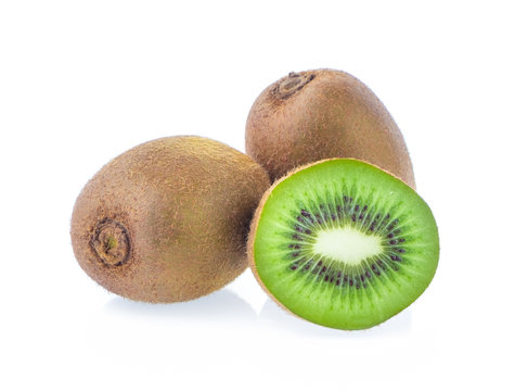 Ripe whole kiwi fruit and half kiwi fruit isolated on white background