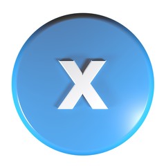 Blue circle push button with the sign x for the multiplication operation - 3D rendering illustration
