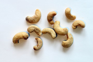 Cashew nuts isolated on white background
