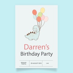 invitation birthday party with cute dino cartoons