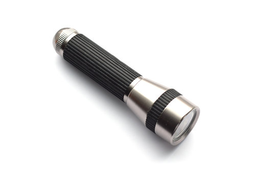 Shiny metal and rubber mini handheld flashlight
