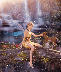 3d Fantasy Little pixie in mythical forest,3d illustration for book cover or book illustration