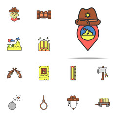 pin cowboy hat colored icon. Wild West icons universal set for web and mobile