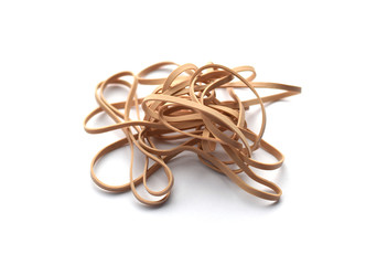 Pile of beige stretchy rubber bands