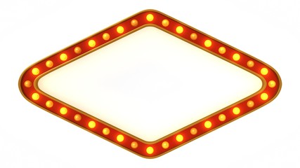 Red marquee gold light board sign retro on white background. 3d rendering