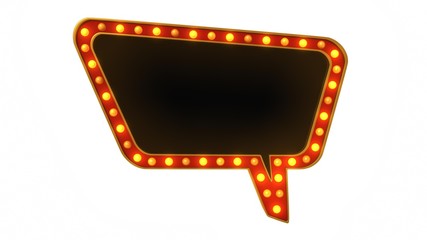 Red marquee gold light board sign retro on white background. 3d rendering