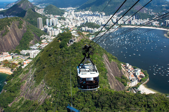 Bonde do P&atilde;o de A&ccedil;&uacute;car por cima da baia de Guanabara 