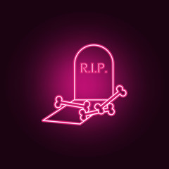 Halloween coffin with bones R.I.P. icon. Elements of Halloween in neon style icons. Simple icon for websites, web design, mobile app, info graphics