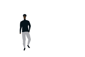 african american casual man standing pose full length male cartoon character flat isolated horizontal