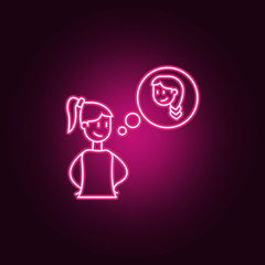 think about friend icon. Elements of Friendship in neon style icons. Simple icon for websites, web design, mobile app, info graphics