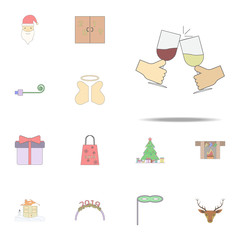 Collide wine glasses with hand colored icon. Christmas holiday icons universal set for web and mobile