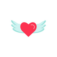 Heart wings fly romantic flat icon.