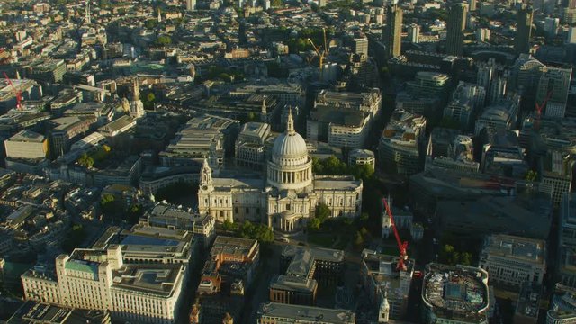 Aerial sunrise view St Pauls Cathedral London England