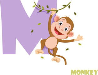 Cute Animal Zoo Alphabet. Letter M for monkey