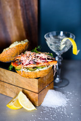 Crispy fish burger with easy garlic lemon mayo and salmon steak.