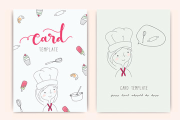 Card template doodle for cooking , chef , bakery 