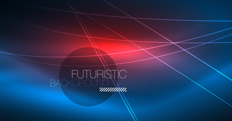 Neon glowing magic background, neon banner, night sky wallpaper. Magic light effect. Christmas abstract pattern.