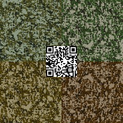 Naklejka premium Digital camouflage four seamless patterns set. Classic woodland khaki colors pixelated military texture.