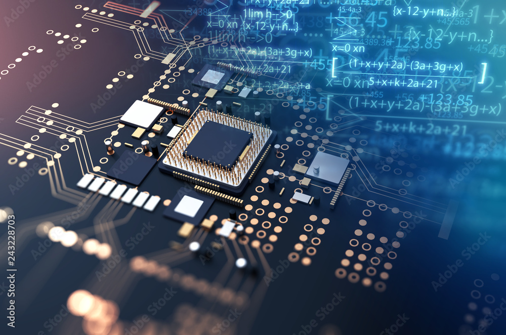 Poster 3d rendering of futuristic blue circuit board