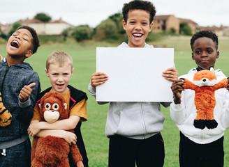 Group of young boys caring about animal rights