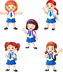 Happy school girls in different posing