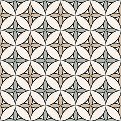 Seamless geometric pattern with abstract floral elements based on Arabic ornaments. Geometric checkered background in pastel colors
