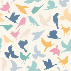 Beautiful cartoon template with colorful birds for wallpaper design. Vector seamless pattern. Colorful vector design. Cartoon vector illustration.