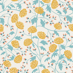 Vintage seamless pattern with chrysanthemum for textile design. Wallpaper, fabric, textile. Blossom floral seamless pattern.