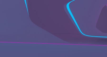 Abstract  white Futuristic Sci-Fi interior With Pink And Blue Glowing Neon Tubes . 3D illustration and rendering.