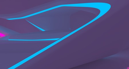 Abstract  white Futuristic Sci-Fi interior With Pink And Blue Glowing Neon Tubes . 3D illustration and rendering.