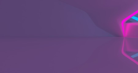 Abstract  white Futuristic Sci-Fi interior With Pink And Blue Glowing Neon Tubes . 3D illustration and rendering.