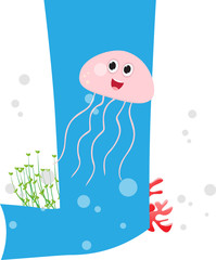 Cute Animal Zoo Alphabet. Letter J for jellyfish