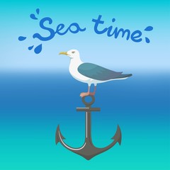 Sea background with letters, anchor and  seagullПечать