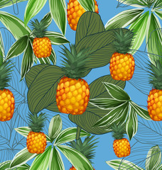 Fototapeta premium Pineapples seamless patter9
