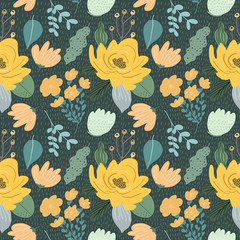 beautiful yellow floral garden seamless pattern