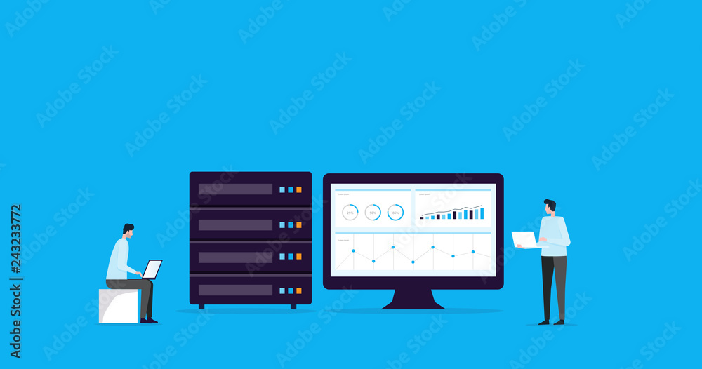 Poster flat illustration design concept technology cloud storage connection with business technology wen hosting and servers online service 